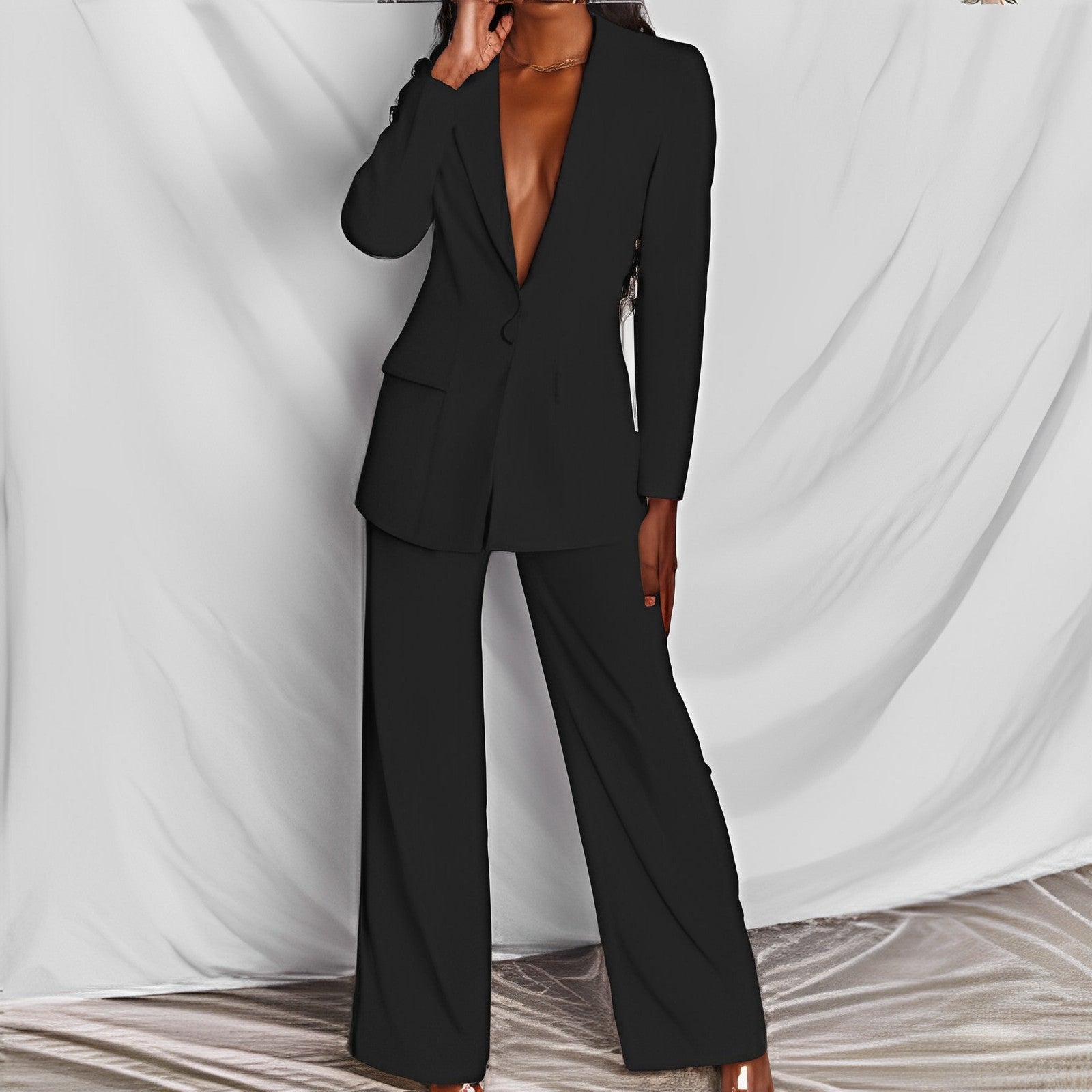 2 Piece Set  Spring Elegant Solid Long Sleeve Blazer Suit And Pants For Women Autumn Classic OL Street Outfit