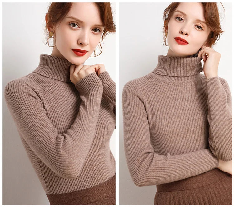 Women Fall Turtleneck Sweater Knitted Soft Pullovers Cashmere Jumpers Basic Soft Sweaters For Women 2025 Autumn Winter