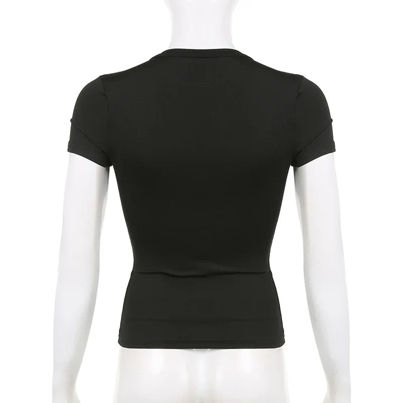 Basic Solid Crop Top Short Sleeve Crewneck Skinny T-shirt Summer Casual Tee for Women Y2K Vintage Top Harajuku Streetwear