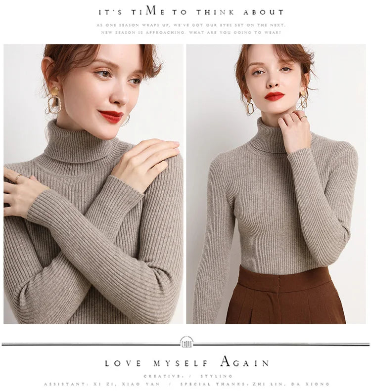 Women Fall Turtleneck Sweater Knitted Soft Pullovers Cashmere Jumpers Basic Soft Sweaters For Women 2025 Autumn Winter