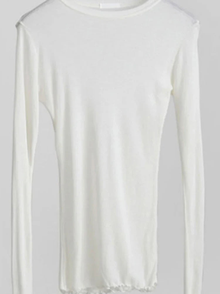 High Quality Plain T Shirt Women  Elastic Basic T-shirts Female Casual Tops Long Sleeve Sexy Thin T-shirt see through